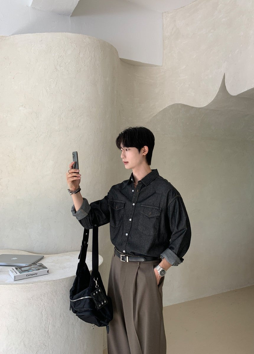 西部風 線條 丹寧 襯衫 / 2色 - WHATEVER STUDIO