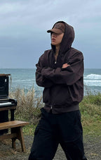 重磅 工裝 水洗 雙拉鍊 連帽 外套 / 2色 - WHATEVER STUDIO