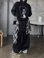 格紋層次 打摺 寬版 棉質 長褲 / 2色 - WHATEVER STUDIO