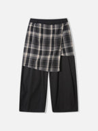 格紋層次 打摺 寬版 棉質 長褲 / 2色 - WHATEVER STUDIO