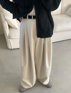 三褶 垂墜 羊毛混紡 寬版 落地 西裝褲 / 2色 - WHATEVER STUDIO