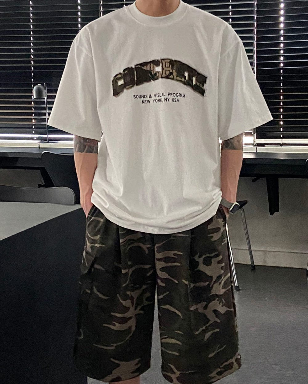 迷彩 刺繡 厚磅 寬鬆 短袖 上衣 / 2色 - WHATEVER STUDIO