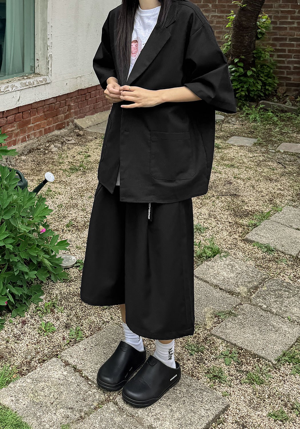 涼感 亞麻 輕正裝 五分袖 西裝外套 / 2色 - WHATEVER STUDIO