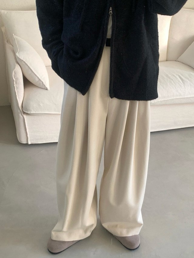 三褶 垂墜 羊毛混紡 寬版 落地 西裝褲 / 2色 - WHATEVER STUDIO