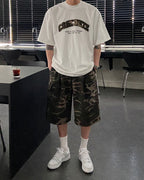 迷彩 刺繡 厚磅 寬鬆 短袖 上衣 / 2色 - WHATEVER STUDIO