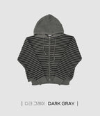 雙拉鍊 條紋 連帽 針織 外套 / 3色