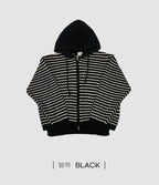 雙拉鍊 條紋 連帽 針織 外套 / 3色