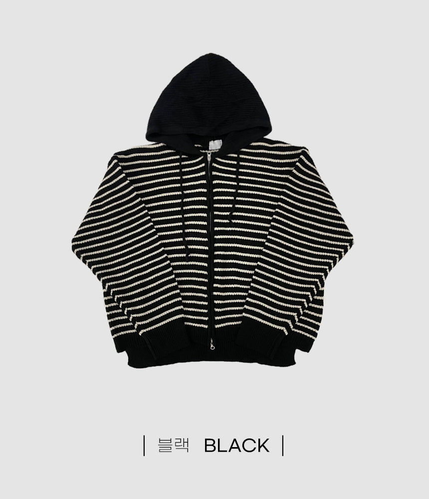 雙拉鍊 條紋 連帽 針織 外套 / 3色