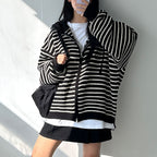 雙拉鍊 條紋 連帽 針織 外套 / 3色