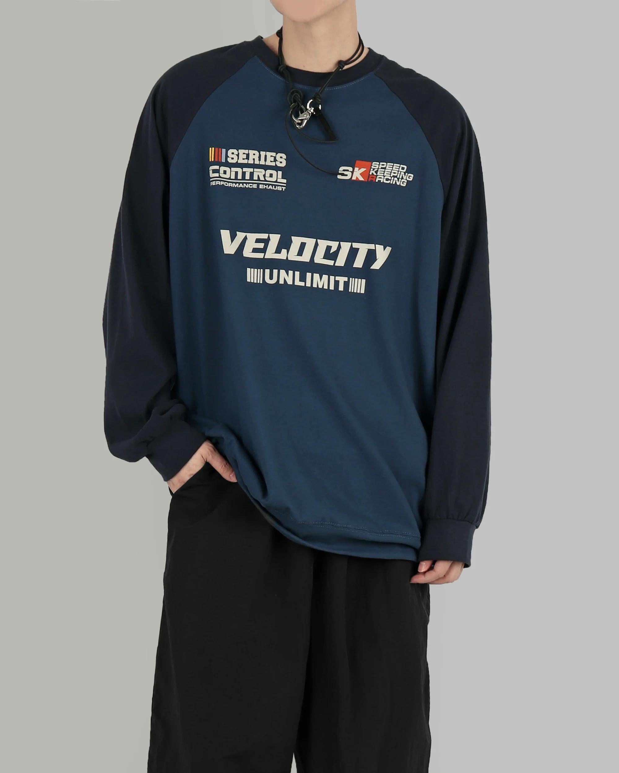 復古 賽車風 插肩袖 長袖上衣 / 4色