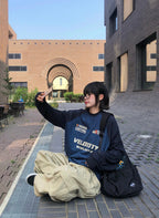 復古 賽車風 插肩袖 長袖上衣 / 4色