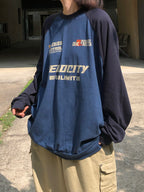 復古 賽車風 插肩袖 長袖上衣 / 4色