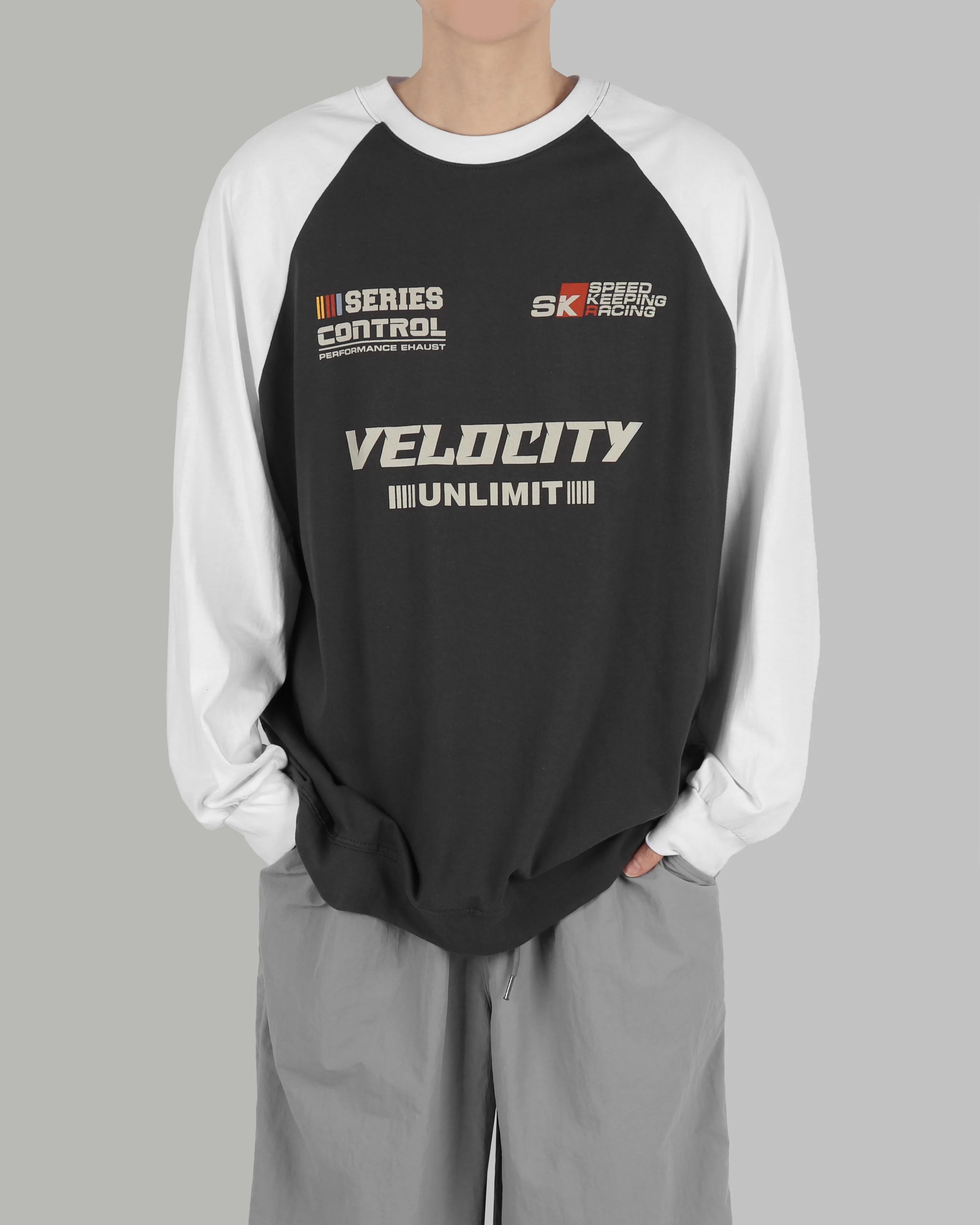 復古 賽車風 插肩袖 長袖上衣 / 4色