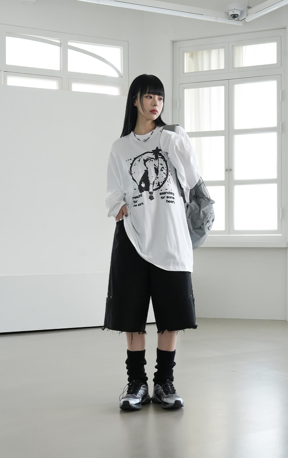 貓咪 摘星 印花 長袖 T恤 / 3色