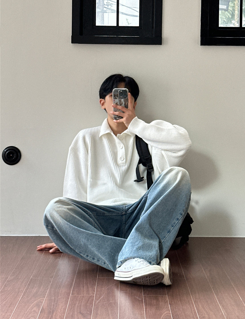 羅紋 翻領 鈕扣 針織衫 / 5色