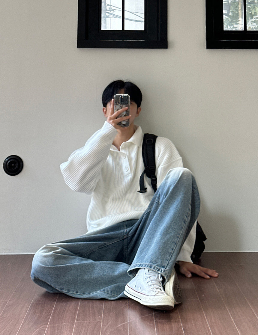 羅紋 翻領 鈕扣 針織衫 / 5色