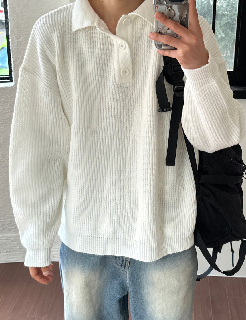 羅紋 翻領 鈕扣 針織衫 / 5色