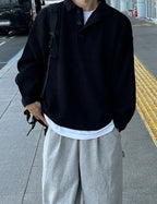 羅紋 翻領 鈕扣 針織衫 / 5色