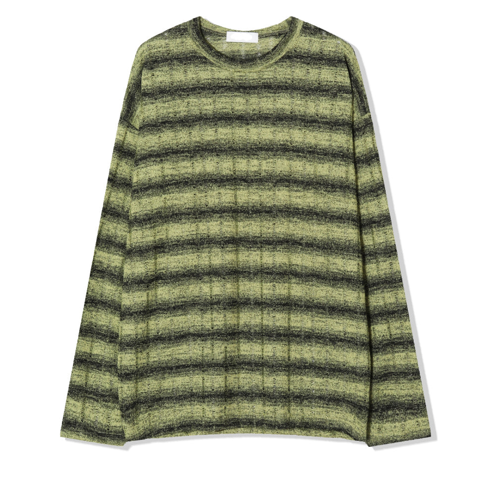 條紋 寬鬆 針織 薄長袖 上衣 / 3色