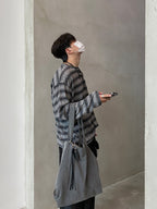 條紋 寬鬆 針織 薄長袖 上衣 / 3色