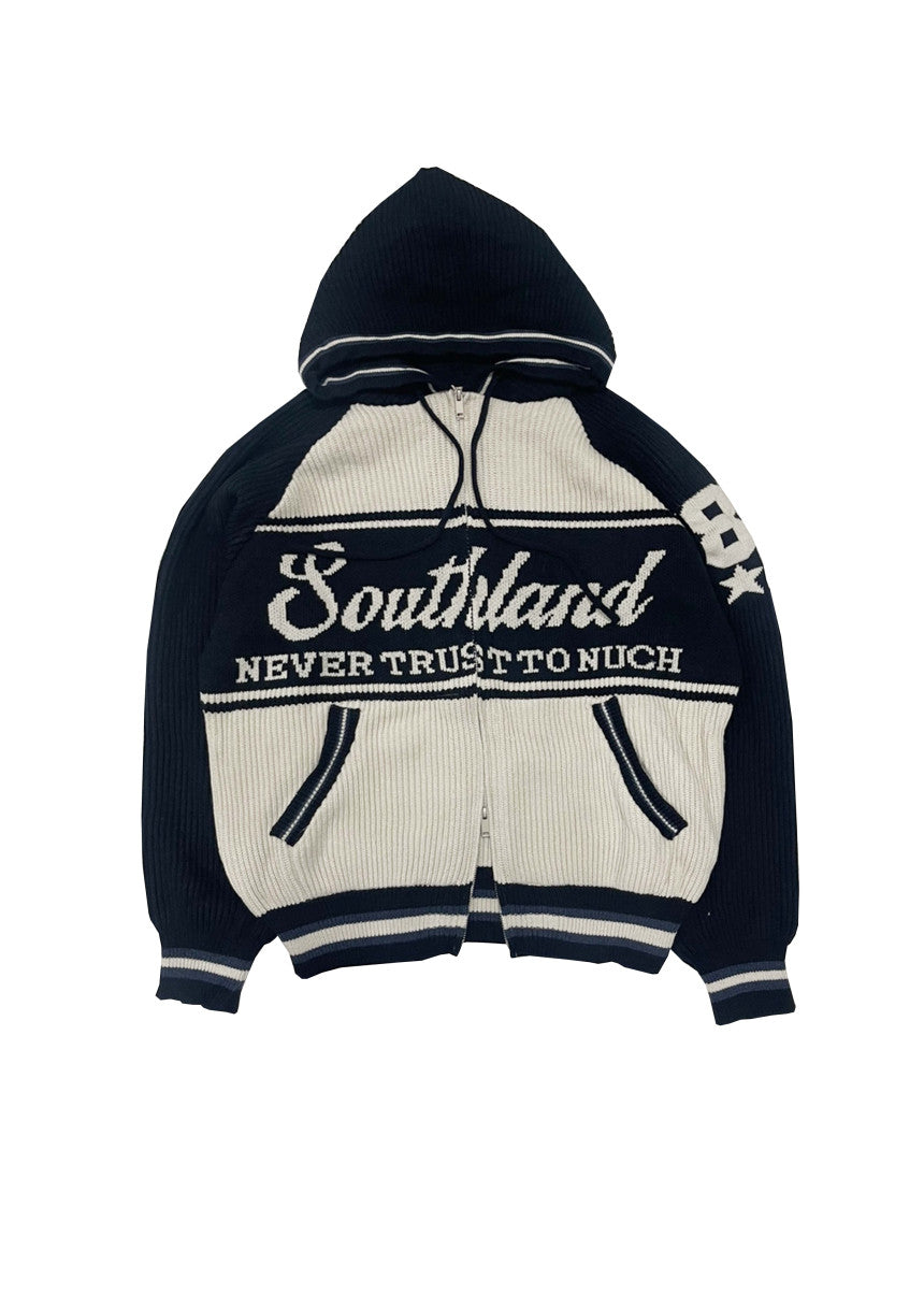 美式 復古 插肩袖 針織 連帽外套 / 2色