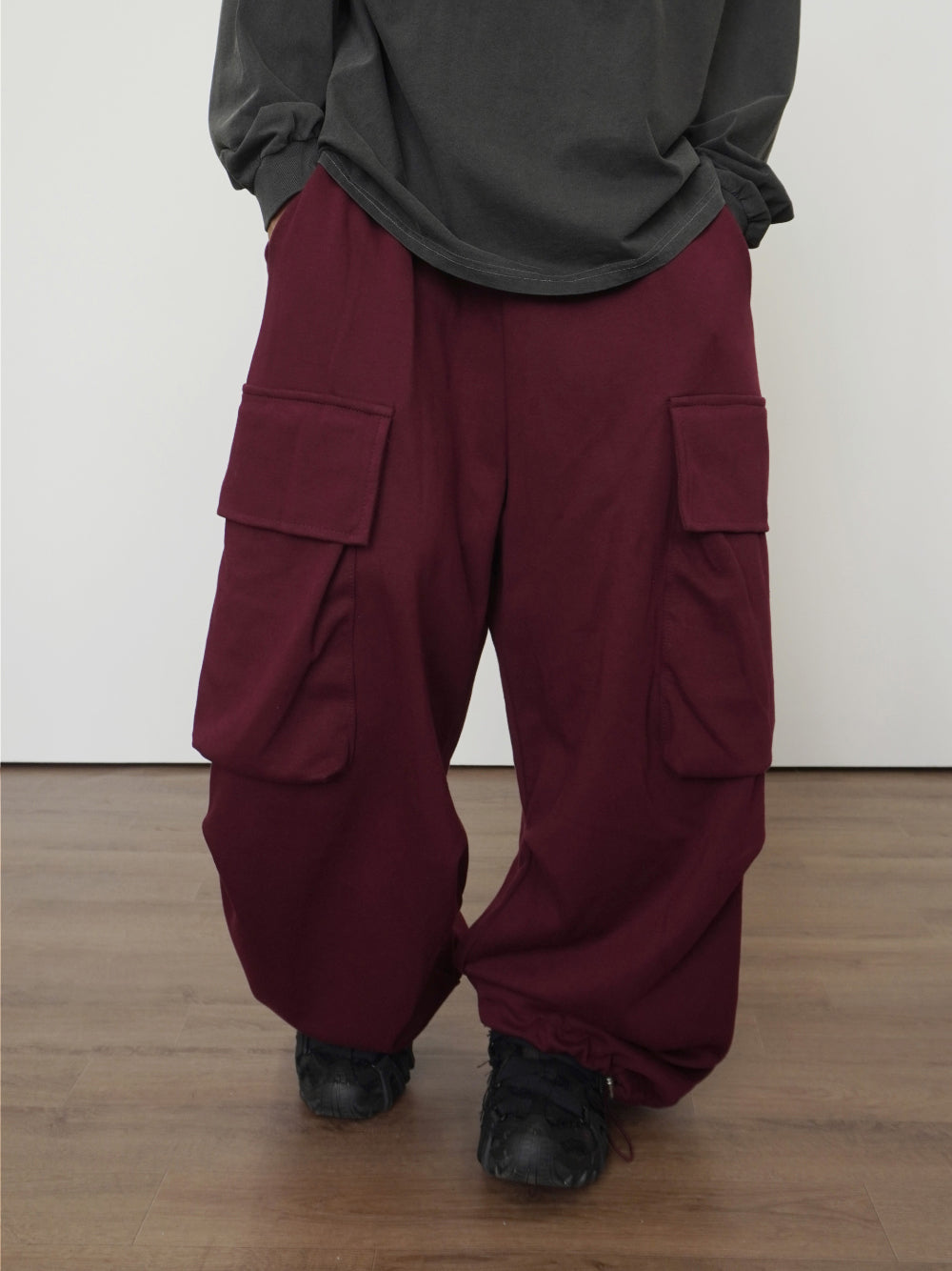 大口袋 工裝 降落傘 寬鬆 闊腿 棉褲 / 4色
