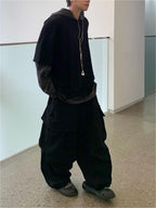 大口袋 工裝 降落傘 寬鬆 闊腿 棉褲 / 4色