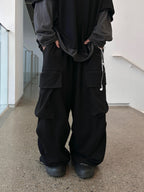 大口袋 工裝 降落傘 寬鬆 闊腿 棉褲 / 4色