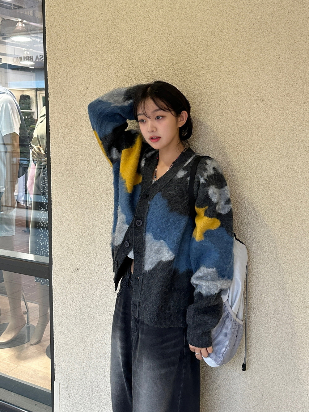 設計師款 星空 馬海毛 開襟 針織衫