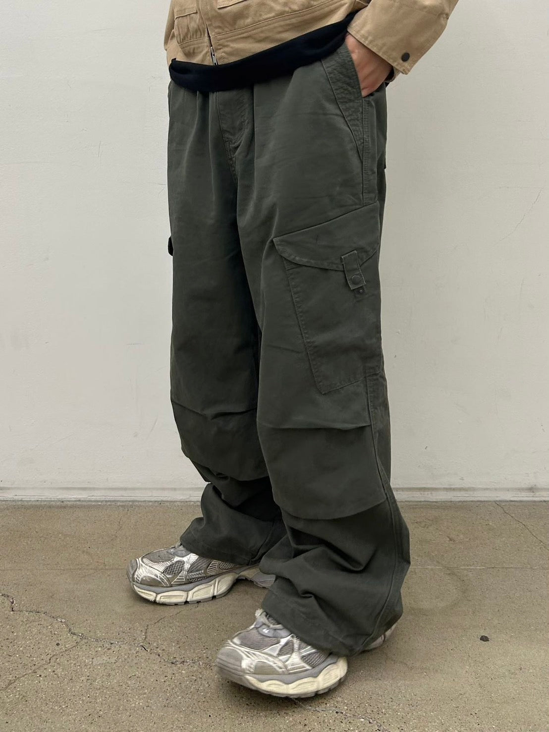 寬鬆 按扣 大口袋 卡其 工裝褲 / 3色