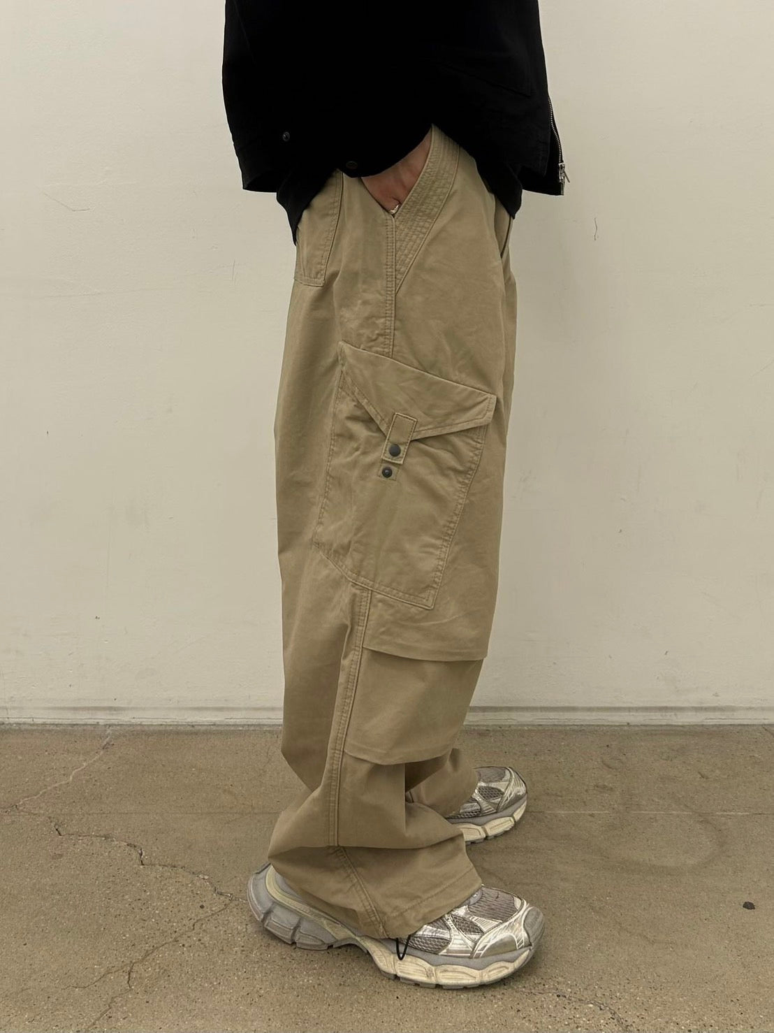 寬鬆 按扣 大口袋 卡其 工裝褲 / 3色