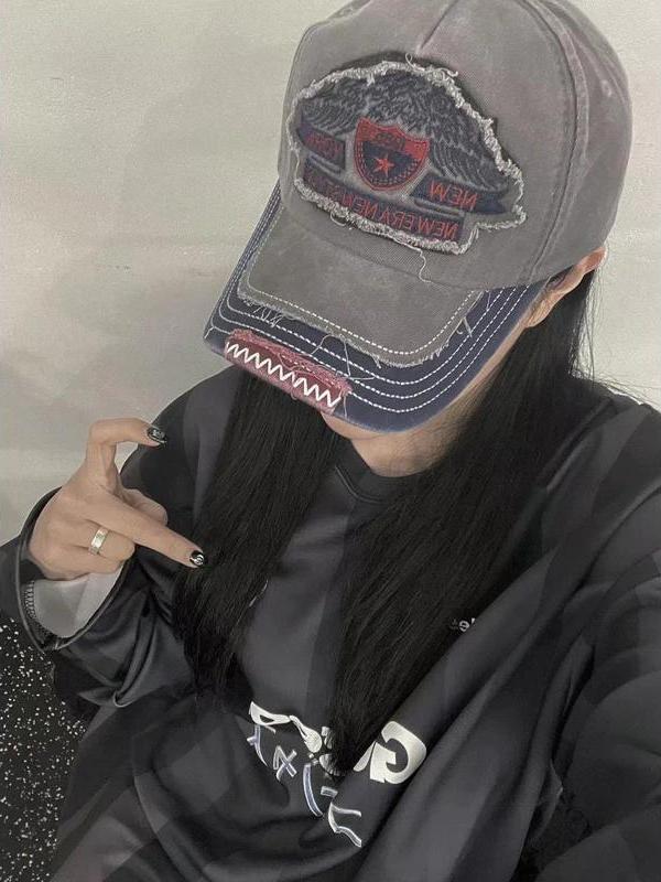 美式 復古 破壞 不收邊 刺繡 老帽 / 4色