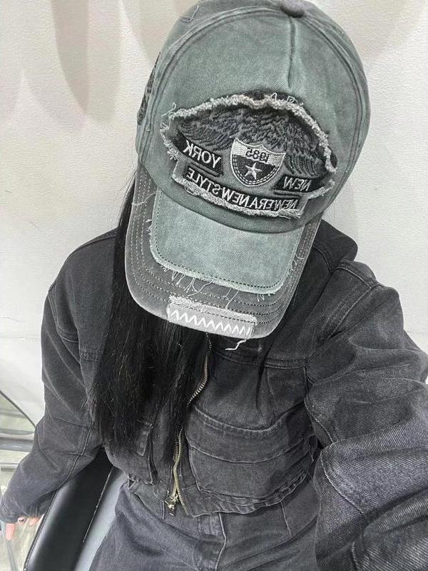 美式 復古 破壞 不收邊 刺繡 老帽 / 4色