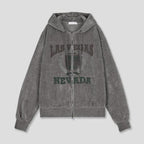 美式 復古 學院風 燈芯絨 刺繡 雙拉鍊 連帽外套