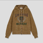 美式 復古 學院風 燈芯絨 刺繡 雙拉鍊 連帽外套