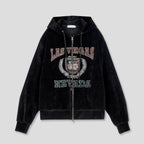 美式 復古 學院風 燈芯絨 刺繡 雙拉鍊 連帽外套