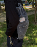 水洗 牛仔 側背 後背 兩用包