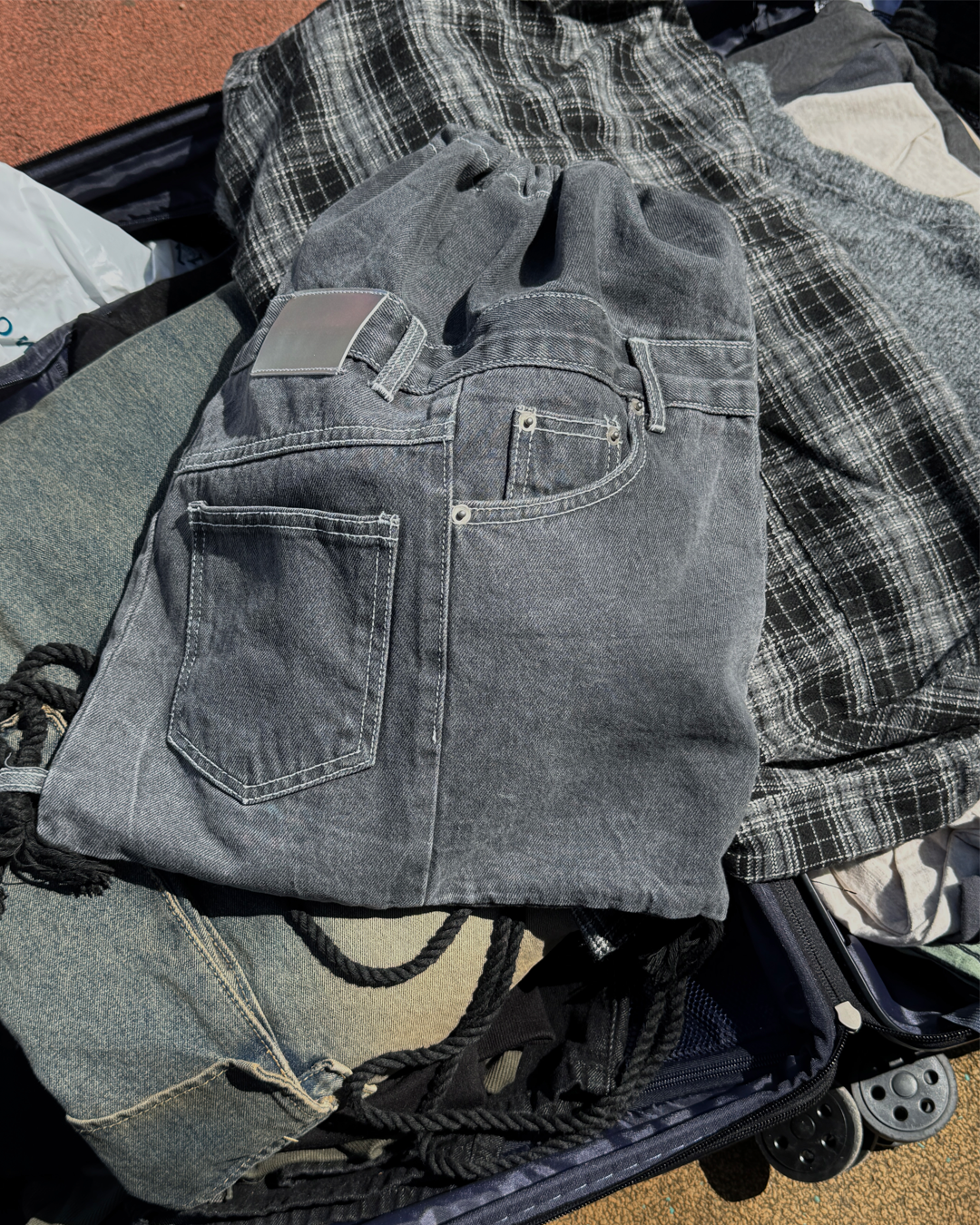 水洗 牛仔 側背 後背 兩用包