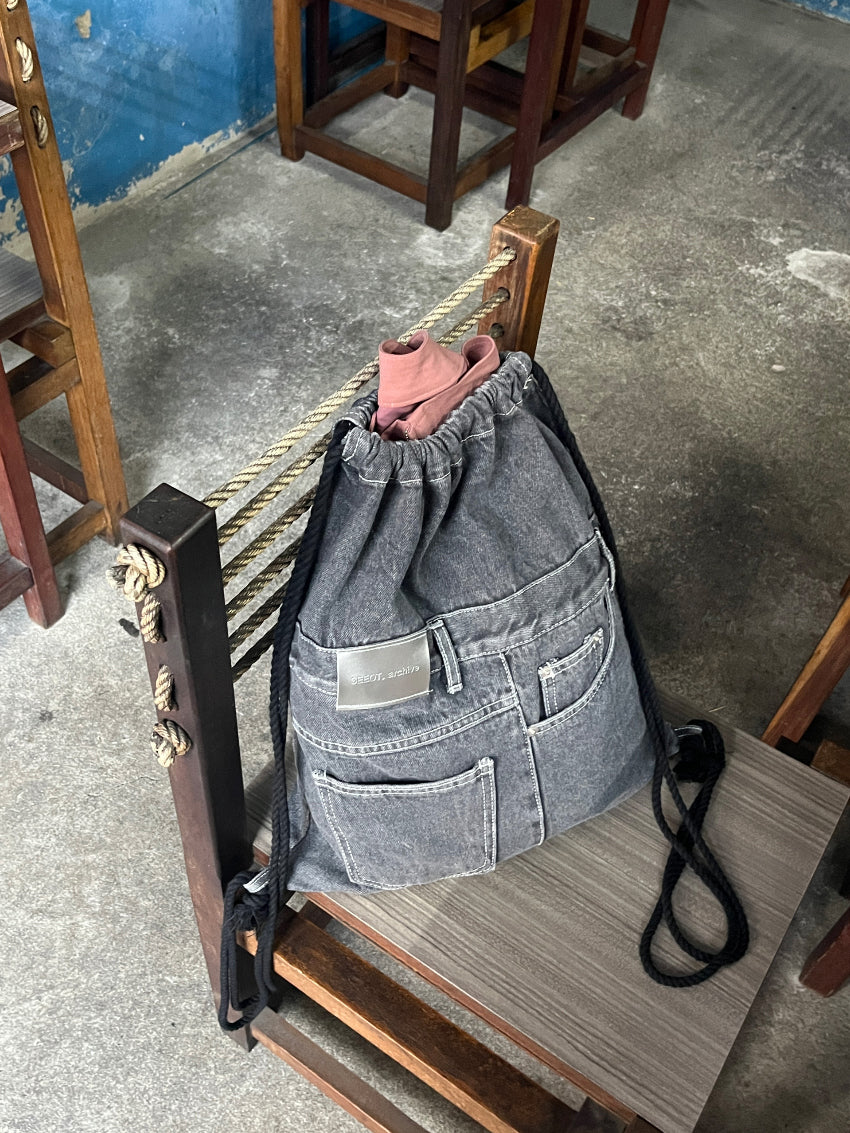 水洗 牛仔 側背 後背 兩用包
