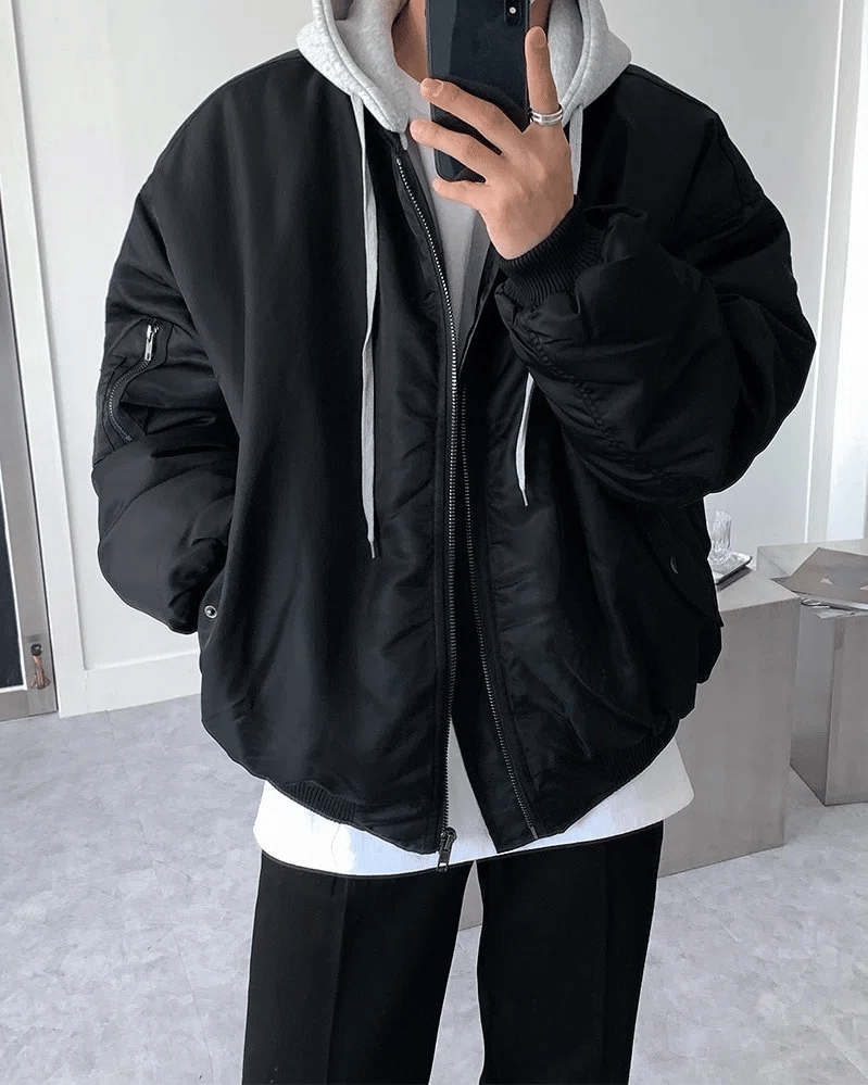 寬鬆 MA-1 連帽可拆 飛行夾克 羽絨外套 / 3色