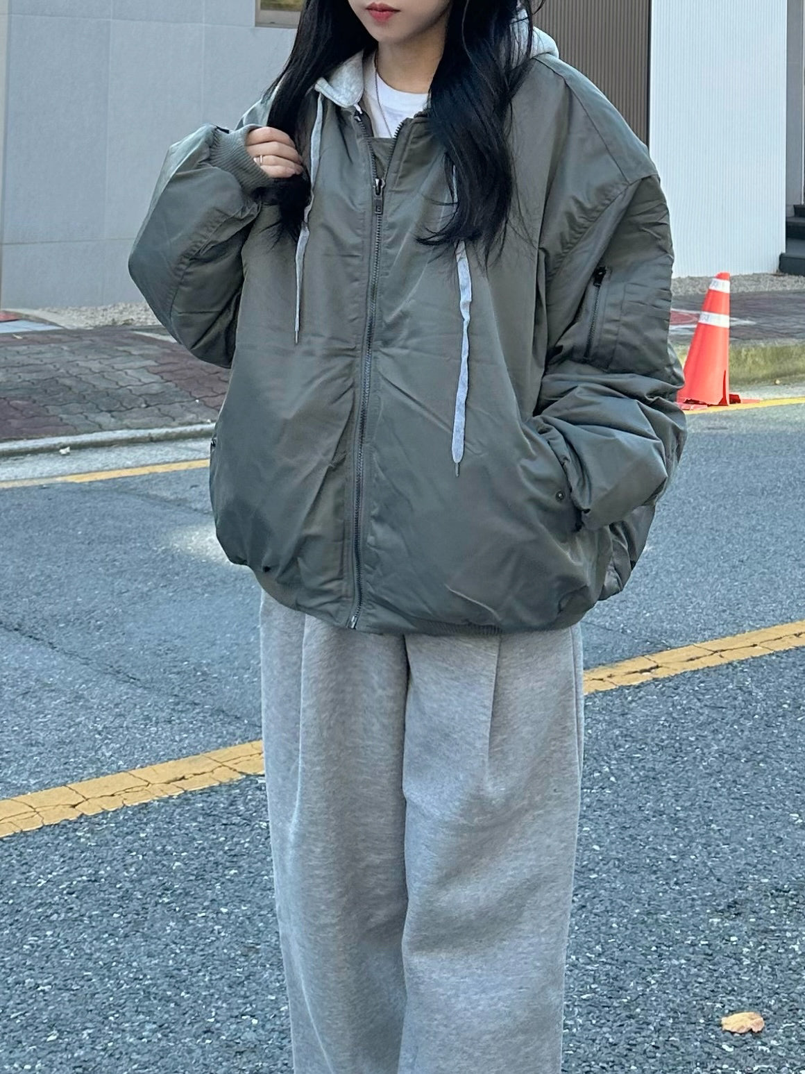 寬鬆 MA-1 連帽可拆 飛行夾克 羽絨外套 / 3色