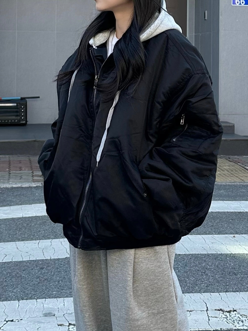 寬鬆 MA-1 連帽可拆 飛行夾克 羽絨外套 / 3色