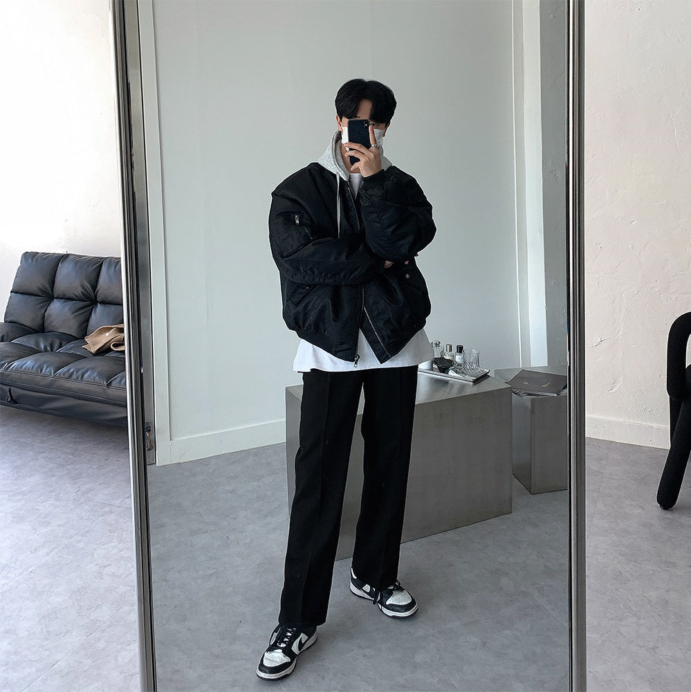 寬鬆 MA-1 連帽可拆 飛行夾克 羽絨外套 / 3色