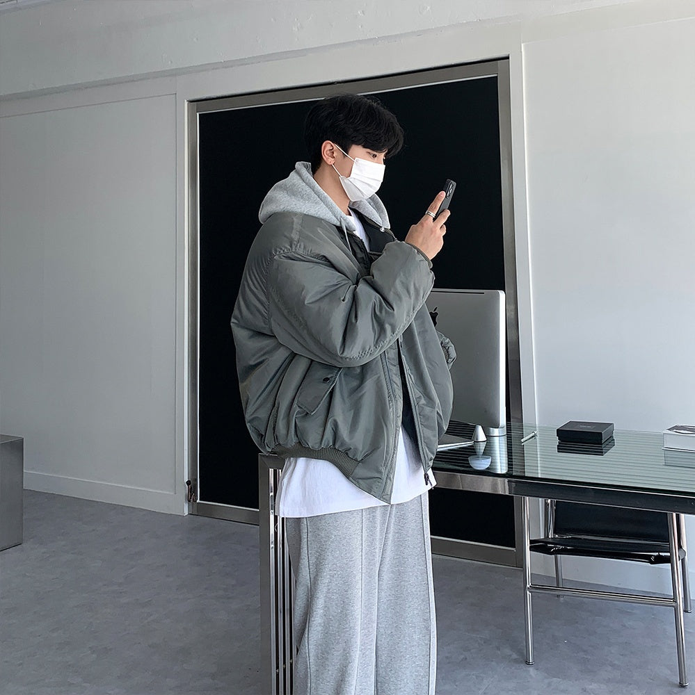 寬鬆 MA-1 連帽可拆 飛行夾克 羽絨外套 / 3色