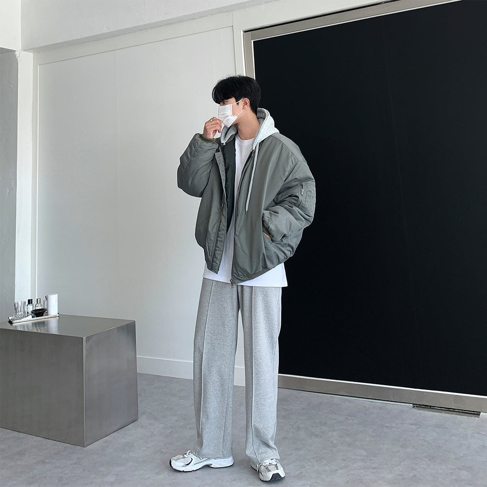 寬鬆 MA-1 連帽可拆 飛行夾克 羽絨外套 / 3色