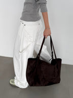 輕奢 質感 霧面 絨面革 麂皮 單肩 托特包 / 3色