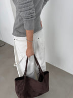 輕奢 質感 霧面 絨面革 麂皮 單肩 托特包 / 3色