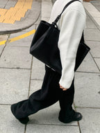 簡約 質感 皮革 單肩 托特包 / 2色