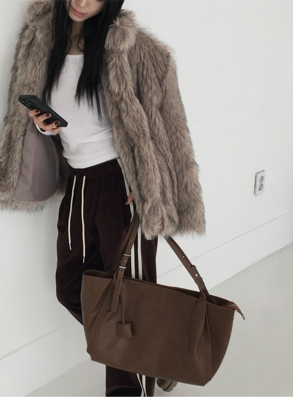 簡約 質感 皮革 單肩 托特包 / 2色