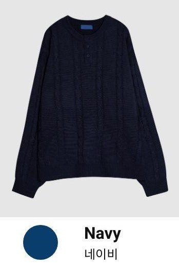 寬鬆 落肩 羅紋 亨利領 針織衫 / 5色